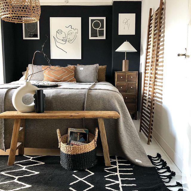 Аранжировка на спалнята в сиви и черни цветове